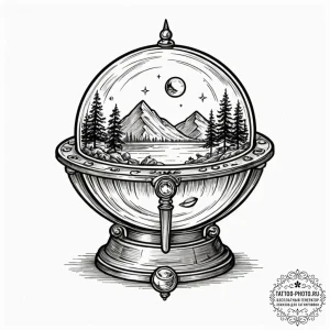 Tattoo sketch a crystal ball with a tiny, per... - эскиз тату (№1752967457_0, 19.07.2025 23:24) — tattoo-photo.ru