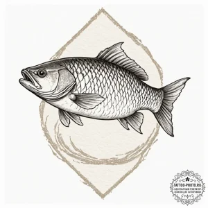 Carp, concept art for tattoo, on a clean whit... - эскиз тату (№1752968387_0, 19.07.2025 23:39) — tattoo-photo.ru