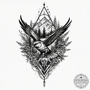 Swift, ink illustration for tattoo, blackwork... - эскиз тату (№1752971341_0, 20.07.2025 00:29) — tattoo-photo.ru