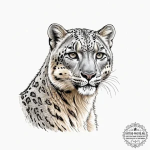 Snow leopard, ink illustration for tattoo, se... - эскиз тату (№1752972014_0, 20.07.2025 00:40) — tattoo-photo.ru