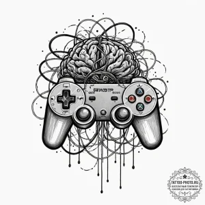 Tattoo design a brain connected to a game con... - эскиз тату (№1752972267_0, 20.07.2025 00:44) — tattoo-photo.ru