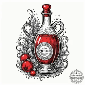 A linework design of a magic potion bottle, w... - эскиз тату (№1752973872_0, 20.07.2025 01:11) — tattoo-photo.ru