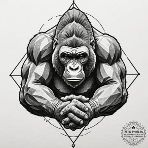 Tattoo sketch a powerful gorilla, hands clenc... - эскиз тату (№1752976069_0, 20.07.2025 01:47) — tattoo-photo.ru