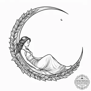 Tattoo sketch a crescent moon with a figure s... - эскиз тату (№1752976595_0, 20.07.2025 01:56) — tattoo-photo.ru