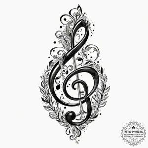 Treble clef, concept art for tattoo, black an... - эскиз тату (№1752976699_0, 20.07.2025 01:58) — tattoo-photo.ru