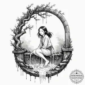 A watercolor sketch of the creepy girl from t... - эскиз тату (№1752978005_0, 20.07.2025 02:20) — tattoo-photo.ru