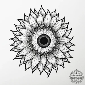 Tattoo sketch a sunflower with an eye at its... - эскиз тату (№1752978763_0, 20.07.2025 02:32) — tattoo-photo.ru