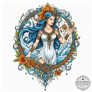 Tattoo sketch aquarius's water-bearer, styliz... - эскиз тату (№1752979266_0, 20.07.2025 02:41) — tattoo-photo.ru