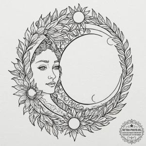 Tattoo sketch a sun and moon intertwined with... - эскиз тату (№1752979604_0, 20.07.2025 02:46) — tattoo-photo.ru