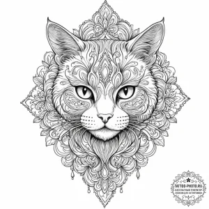Cat, ink illustration for tattoo, black outli... - эскиз тату (№1752982305_0, 20.07.2025 03:31) — tattoo-photo.ru