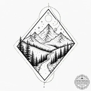 Tattoo sketch a path winding upwards towards... - эскиз тату (№1752982895_0, 20.07.2025 03:41) — tattoo-photo.ru