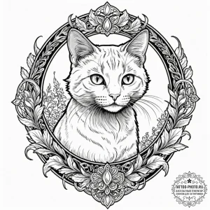 Cat, tattoo sketch design, neo traditional ta... - эскиз тату (№1752983483_0, 20.07.2025 03:51) — tattoo-photo.ru