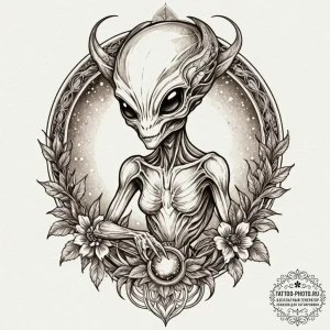 Tattoo sketch a stylized alien flora glowing... - эскиз тату (№1752985173_0, 20.07.2025 04:19) — tattoo-photo.ru
