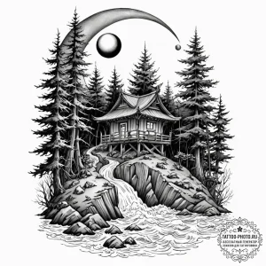 A tattoo design of baba yaga's hut on chicken... - эскиз тату (№1752985256_0, 20.07.2025 04:20) — tattoo-photo.ru