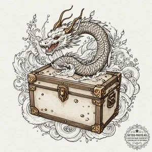 A neo-traditional design of a treasure chest,... - эскиз тату (№1752985594_0, 20.07.2025 04:26) — tattoo-photo.ru