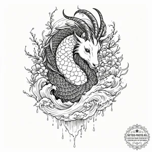 Tattoo design a capricorn goat-fish, half cov... - эскиз тату (№1752987537_0, 20.07.2025 04:58) — tattoo-photo.ru