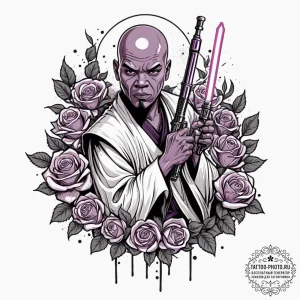 Graphic novel art of mace windu with his purp... - эскиз тату (№1752987705_0, 20.07.2025 05:01) — tattoo-photo.ru