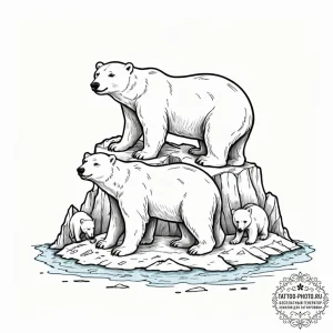 A polar bear and her cubs on a small ice floe... - эскиз тату (№1752987874_0, 20.07.2025 05:04) — tattoo-photo.ru