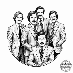 A sketch of the "news team assemble!" scene f... - эскиз тату (№1752988379_0, 20.07.2025 05:12) — tattoo-photo.ru