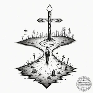 Tattoo sketch a lone figure standing at the c... - эскиз тату (№1752988885_0, 20.07.2025 05:21) — tattoo-photo.ru