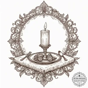 A candlelit dinner for one in a dimly lit roo... - эскиз тату (№1752989223_0, 20.07.2025 05:27) — tattoo-photo.ru