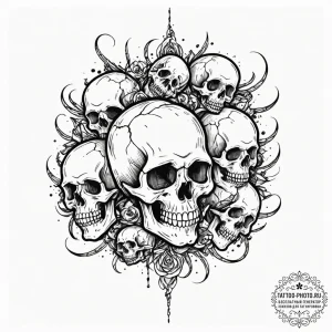 A trash polka design of the future war, skull... - эскиз тату (№1752989308_0, 20.07.2025 05:28) — tattoo-photo.ru