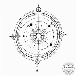 Tattoo sketch a cosmic dotwork sky with the z... - эскиз тату (№1752989393_0, 20.07.2025 05:29) — tattoo-photo.ru