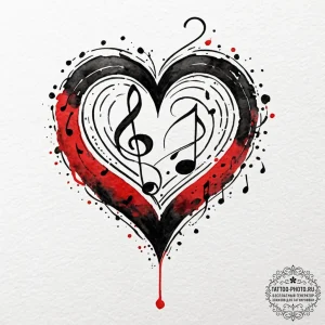 Tattoo design a music note forming a heart.,... - эскиз тату (№1752990323_0, 20.07.2025 05:45) — tattoo-photo.ru