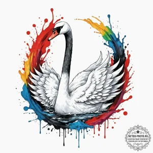 Swan, concept art for tattoo, vibrant colors,... - эскиз тату (№1752991508_0, 20.07.2025 06:05) — tattoo-photo.ru