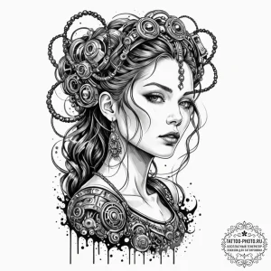 A trash polka design of the borg queen, half... - эскиз тату (№1752992011_0, 20.07.2025 06:13) — tattoo-photo.ru