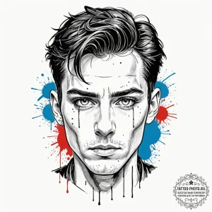 Trash polka portrait of paul atreides, his ey... - эскиз тату (№1752992943_0, 20.07.2025 06:29) — tattoo-photo.ru