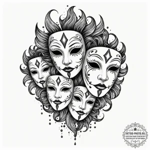 Theater masks, tattoo sketch design, blackwor... - эскиз тату (№1752993536_0, 20.07.2025 06:38) — tattoo-photo.ru