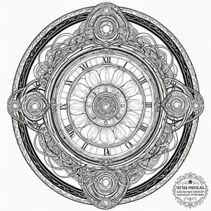 A linework tattoo of a time-turner, intricate... - эскиз тату (№1752994884_0, 20.07.2025 07:01) — tattoo-photo.ru