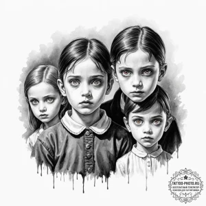 A neo-traditional tattoo of the creepy childr... - эскиз тату (№1752995816_0, 20.07.2025 07:16) — tattoo-photo.ru