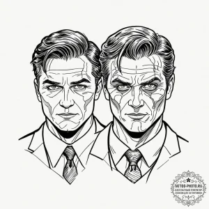 A chicano style tattoo of harvey "two-face" d... - эскиз тату (№1752997892_0, 20.07.2025 07:51) — tattoo-photo.ru