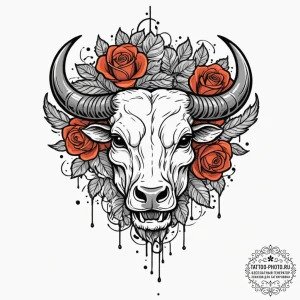 Tattoo design a taurus bull, depicted in a fl... - эскиз тату (№1752998653_0, 20.07.2025 08:04) — tattoo-photo.ru