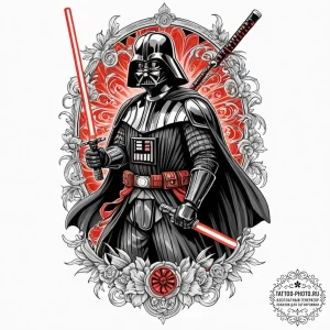 Japanese ukiyo-e style tattoo design of darth... - эскиз тату (№1753001185_0, 20.07.2025 08:46) — tattoo-photo.ru