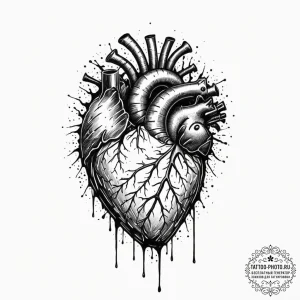 A trash polka composition of a human heart be... - эскиз тату (№1753001607_0, 20.07.2025 08:53) — tattoo-photo.ru