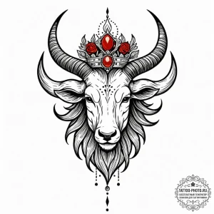 Tattoo sketch a zodiac animal head with a cla... - эскиз тату (№1753001778_0, 20.07.2025 08:56) — tattoo-photo.ru