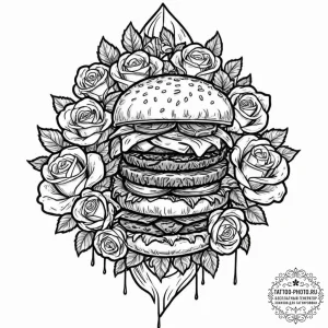 Tattoo design a 'burger' on one, 'fries' on t... - эскиз тату (№1753002285_0, 20.07.2025 09:04) — tattoo-photo.ru
