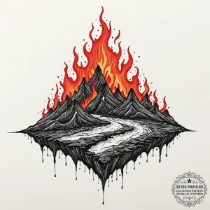 Tattoo sketch molten lava flowing, showing ra... - эскиз тату (№1753002962_0, 20.07.2025 09:16) — tattoo-photo.ru