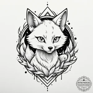 Kitsune, tattoo line art, on a clean white pa... - эскиз тату (№1753003554_0, 20.07.2025 09:25) — tattoo-photo.ru
