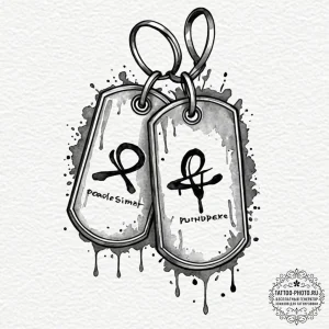 Tattoo sketch a pair of dog tags with a signi... - эскиз тату (№1753006730_0, 20.07.2025 10:18) — tattoo-photo.ru