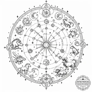 Tattoo sketch a zodiac constellation on an an... - эскиз тату (№1753006985_0, 20.07.2025 10:23) — tattoo-photo.ru
