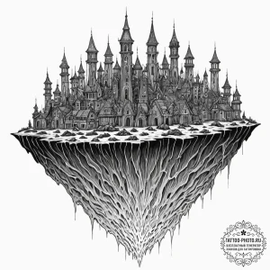 Tattoo sketch an underwater city with glowing... - эскиз тату (№1753007742_0, 20.07.2025 10:35) — tattoo-photo.ru