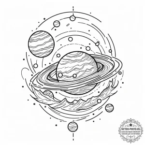 A linework tattoo of the planet jupiter and t... - эскиз тату (№1753010195_0, 20.07.2025 11:16) — tattoo-photo.ru