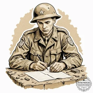 A world war ii soldier writing a letter home... - эскиз тату (№1753011718_0, 20.07.2025 11:41) — tattoo-photo.ru