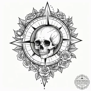 Tattoo sketch a weathered compass, pointing t... - эскиз тату (№1753012309_0, 20.07.2025 11:51) — tattoo-photo.ru