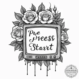 Tattoo sketch a 'press start' message on a re... - эскиз тату (№1753021757_0, 20.07.2025 14:29) — tattoo-photo.ru