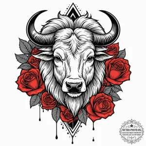 A neo-traditional tattoo of the white buffalo... - эскиз тату (№1753022651_0, 20.07.2025 14:44) — tattoo-photo.ru